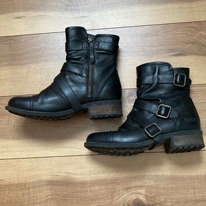 Ugg Finney Black Leather Moto Boots. Size 8